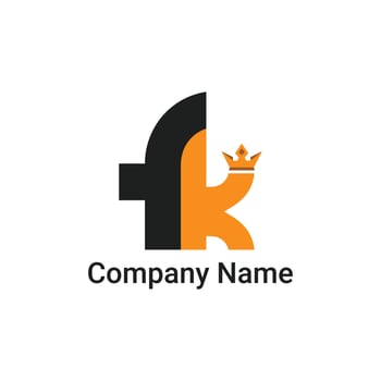 FK letter logo emblem style with crown shape logo design template. vector