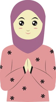 A cartoon woman in a pink hijab with her hands folded vector