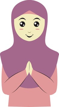 A cartoon muslim woman in a purple hijab vector