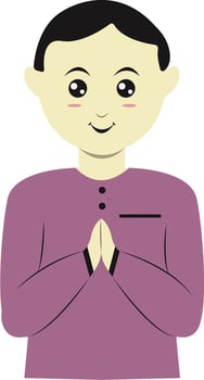 A man in a purple shirt is praying vector