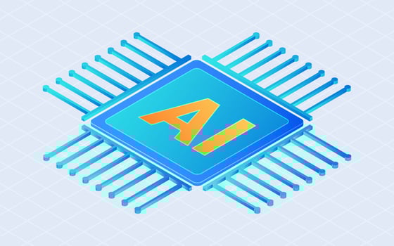 Motherboard digital chip, Artificial intelligence. Concept of Data processing by AI. 3d isometric illustration vector