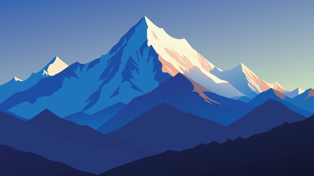 Breathtaking snowy mountain range illuminated by the sun, showcasing the beauty of nature in a clear blue sky flat illustration. vector