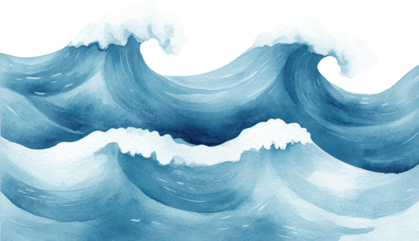 Vibrant watercolor painting of rolling ocean waves png