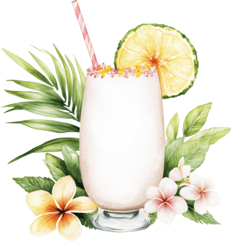 Refreshing Tropical Beverage with Floral and Citrus Accents png