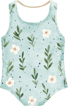 Graceful Floral Watercolor Swimsuit in Soft Pastel Green and White png