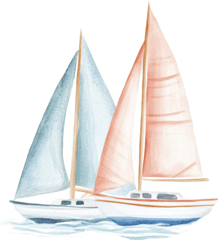 Serene watercolor sailboats sailing side by side on a calm sea png
