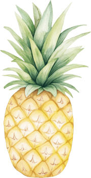 Vibrant Watercolor Pineapple Illustration with Green Leaves png