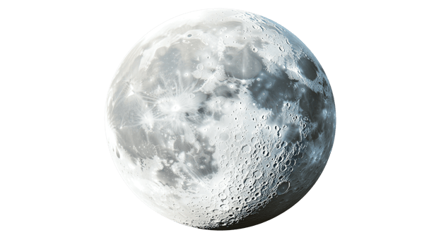 High-resolution image of the full moon with visible craters and details, set against png
