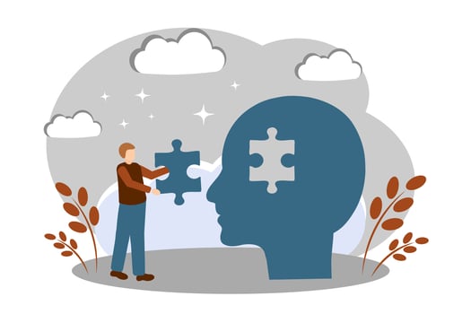 The man solved the problem in his head. Puzzles. Mental Health and Psychology vector