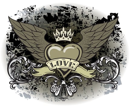 Heart with wings. Illustration in grunge style vector