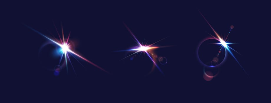 Color light flashes reasonable outline set. Shining sparkles in profound space 3d components. Sci-fi format vector
