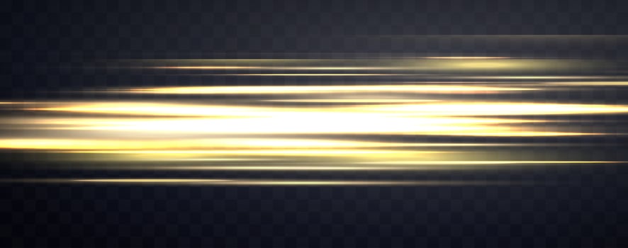 Speed rays, velocity light neon flow, zoom in motion effect, gold glow speed lines, colorful light trails, stripes. vector