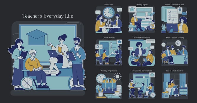 Teachers Everyday Life. Flat Illustration vector