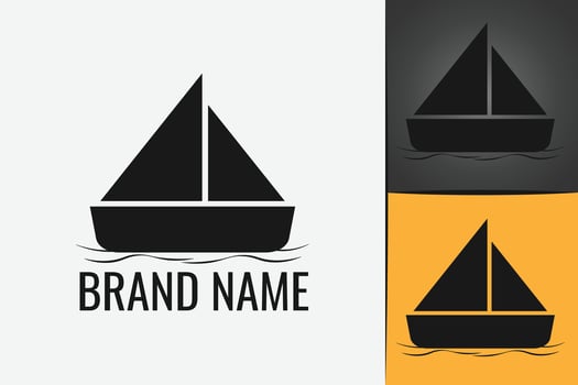 Wooden Ship Boat logo. Yacht Sailboat logotype. Marine boat sailing logo. Wood fishing boat logo vector