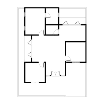 Black and White floor plan of a modern unfurnished house for your design. Suburban house blueprint. Architectural background. vector