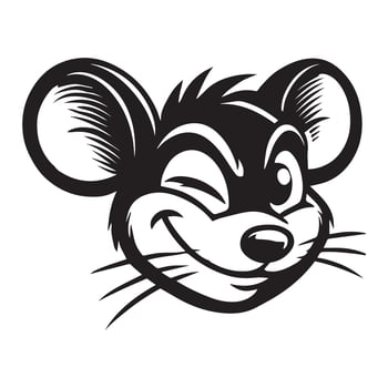 Mouse Face Clipart - House mouse Outline Logo - Small Rodent illustration in black and white vector