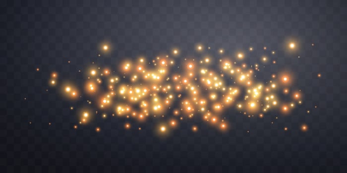 Orange glittering dots, particles, stars magic sparks. Glow flare light effect. Gold luminous points. vector