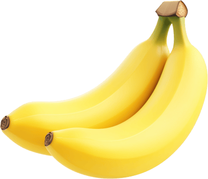 Two Bright Yellow Bananas Attached at the Stem in Vivid Detail png