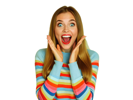 Young woman with straight hair looking excited png