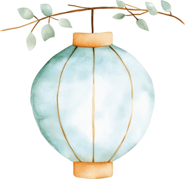 Delicate Watercolor Lantern Hanging from a Branch with Leaves png