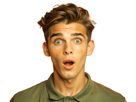 Young man with a clean-shaven face looking amazed png