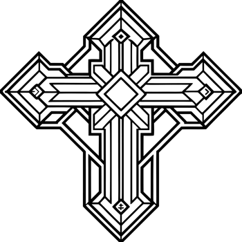 A black and white geometric design of a cross features intricate lines png
