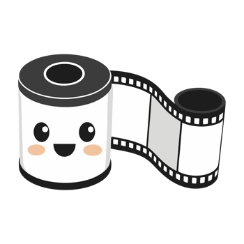A smiling film roll with cartoonish facial feature png