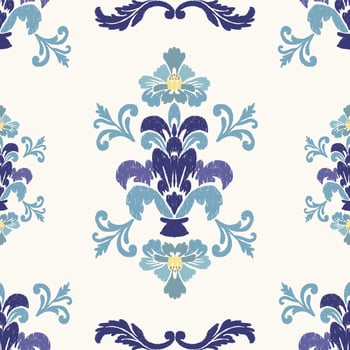 Motifs Ikat floral pattern ethnic embroidered floral blue and white tones design for wrapping silk scarf textile carpet rug texture vector