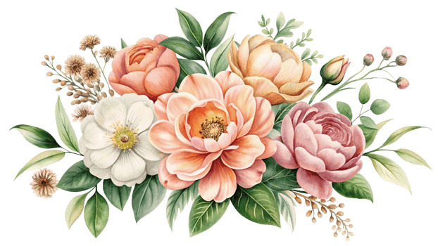 Watercolor floral arrangement isolated on transparent background png