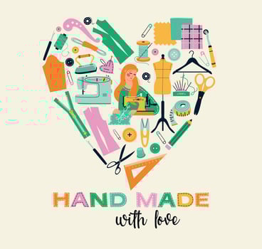 Heart of sewing tools icons tailor girl hand made workshop vector