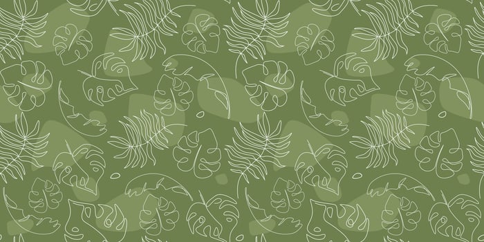 Seamless pattern with abstract tropical leaves line art. Natural exotic print with plant silhouettes and simple shapes. vector