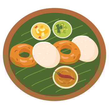 Idli Medu vada, South Indian sambhar, chutney, South Indian breakfast vector