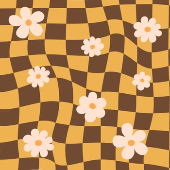 Groovy flower checkered pattern vector