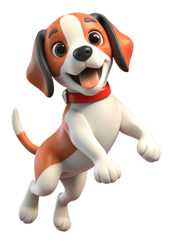 3d render style, Beagle Puppy Jumping with smile isolated on transparent background png
