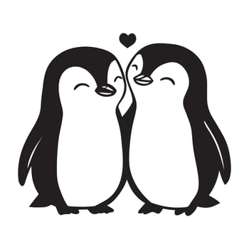 Animal Love Outline Design, Penguin Love illustration in black and white vector
