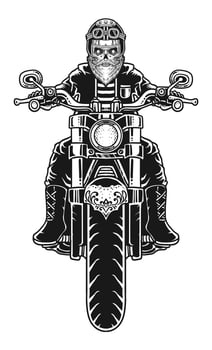 Illustration of vintage motorcycle rider line art style on white background vector