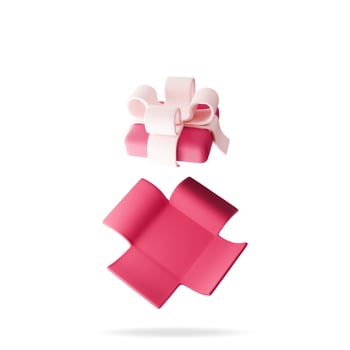 3D open gift box isolated on white. Render colorful wrapped box. Christmas, new year, sale, shopping. Present box with bows and ribbons. Giftbox for valentine, birthday holiday. vector