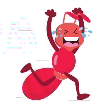 A comic style sticker of crying ant running vector