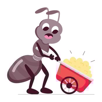 Cartoon style sticker of ant dragging mulch vector