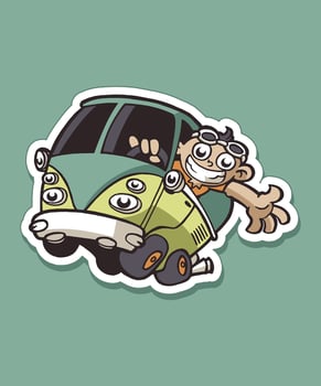 Ride Van Bus Cartoon Design Sticker vector