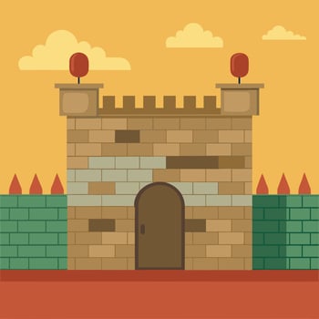 A cartoon of a old castle gate vector