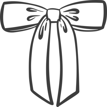Ribbon bow and tie with knot for hair. Cute black doodle illustration. Vintage hand drawn outline decorative girly accessory. Fashion element for birthday and Christmas png