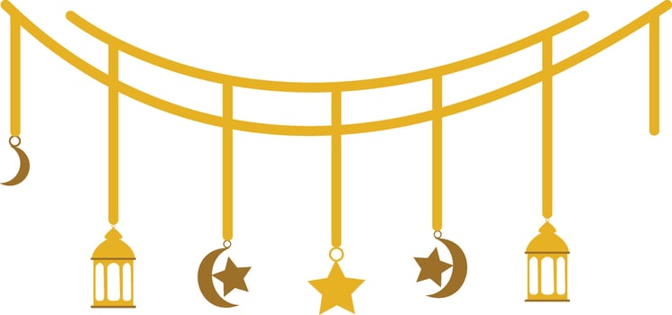 A golden lamp with a star and a crescent vector
