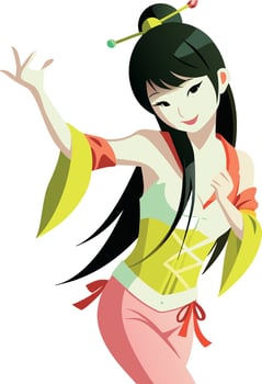Beautiful asian woman in traditional dress dancing- vector