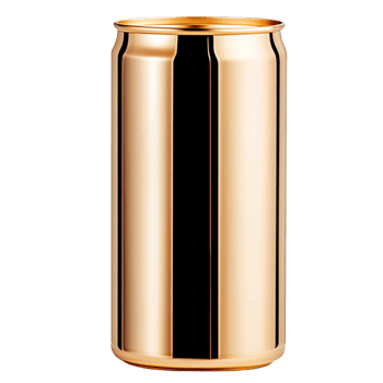A sleek, golden beverage can, showcasing a modern design suitable for various drink types. Perfect for packaging concepts. png