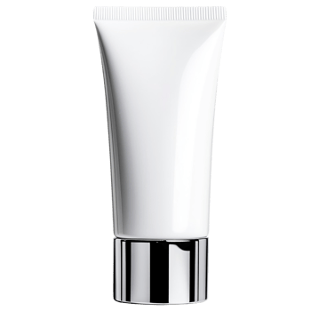 Elegant white cosmetic tube with a chrome base, perfect for skincare or beauty product presentations. png