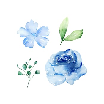 Blue watercolor blossom flowers set vector