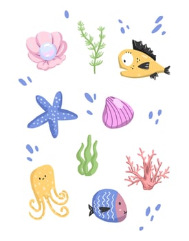 cute sea and fish set vector