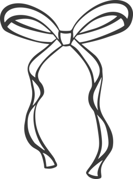 Ribbon bow and tie with knot for hair. Cute black doodle illustration. Vintage hand drawn outline decorative girly accessory. Fashion element for birthday and Christmas png
