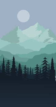 A mountain landscape with trees and a moon vector